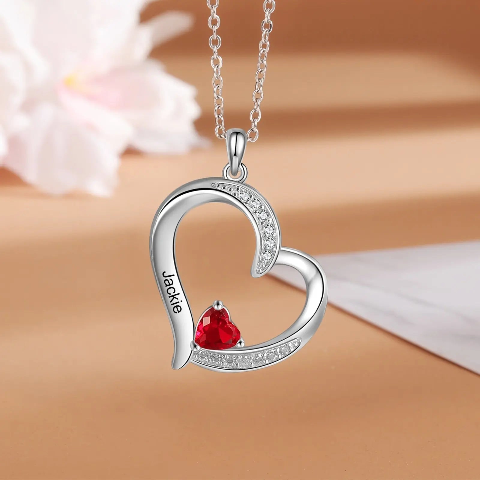 Personalized 1-6 Name Engraving Heart Pendant DIY Birthstone Necklace - Blade & Thread