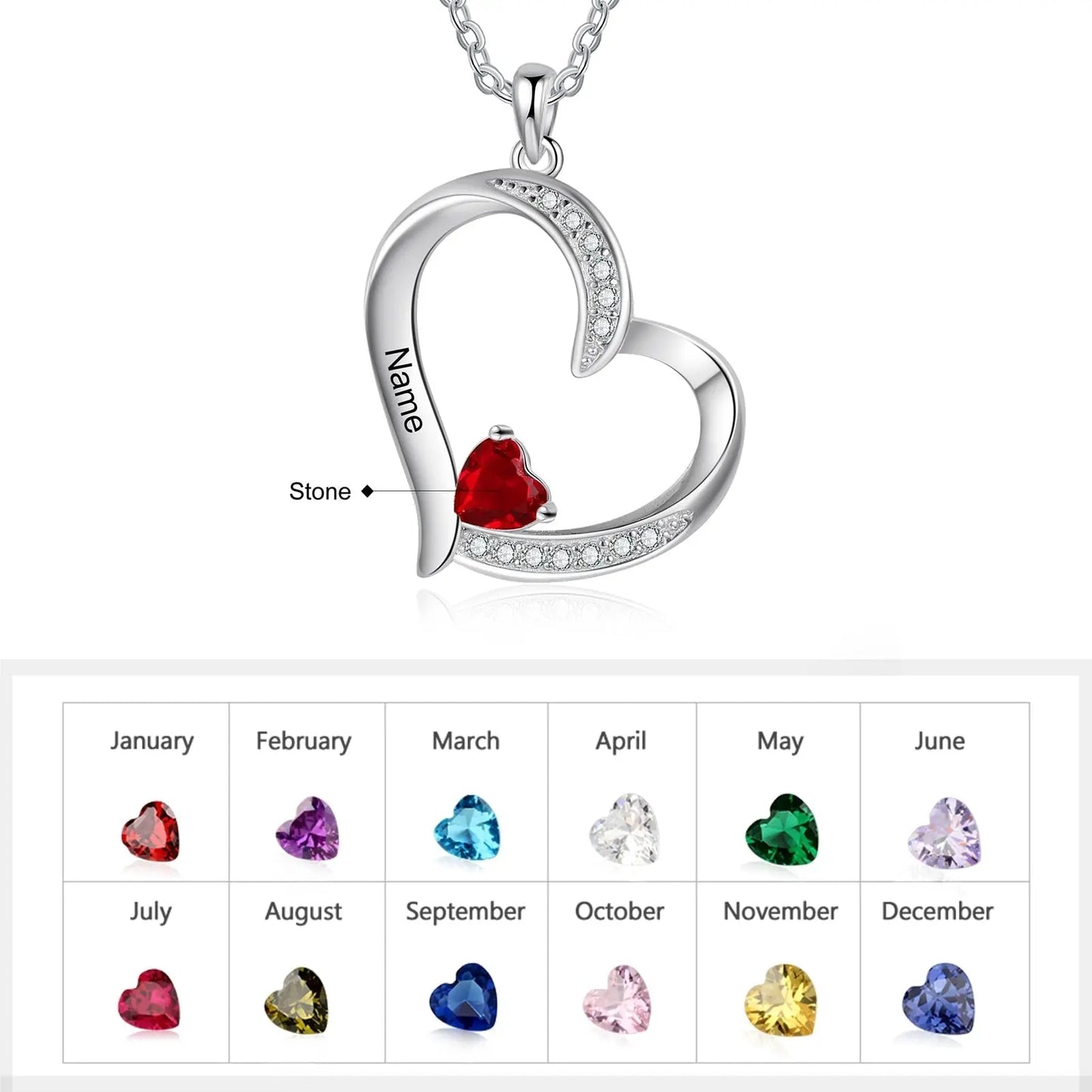 Personalized 1-6 Name Engraving Heart Pendant DIY Birthstone Necklace - Blade & Thread