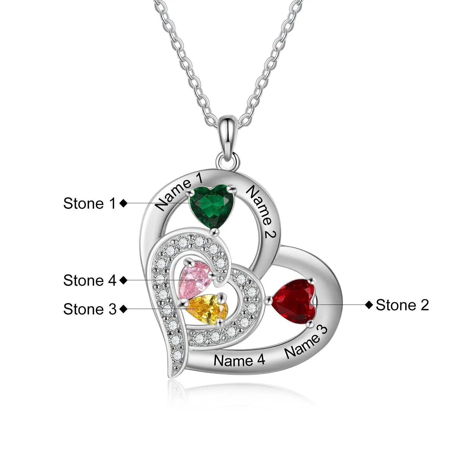 Personalized 1-6 Name Engraving Heart Pendant DIY Birthstone Necklace - Blade & Thread