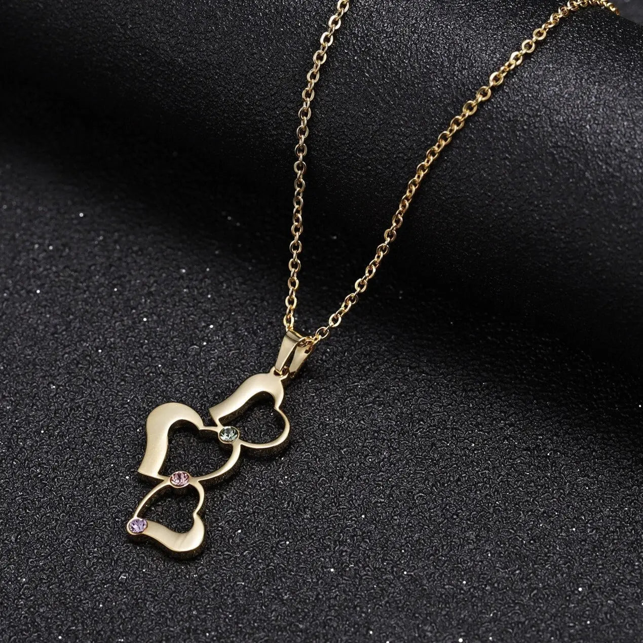 Personalized 3 Love Heart Hollow Design Birthstone Engrave Name Necklace Pendant - Blade & Thread