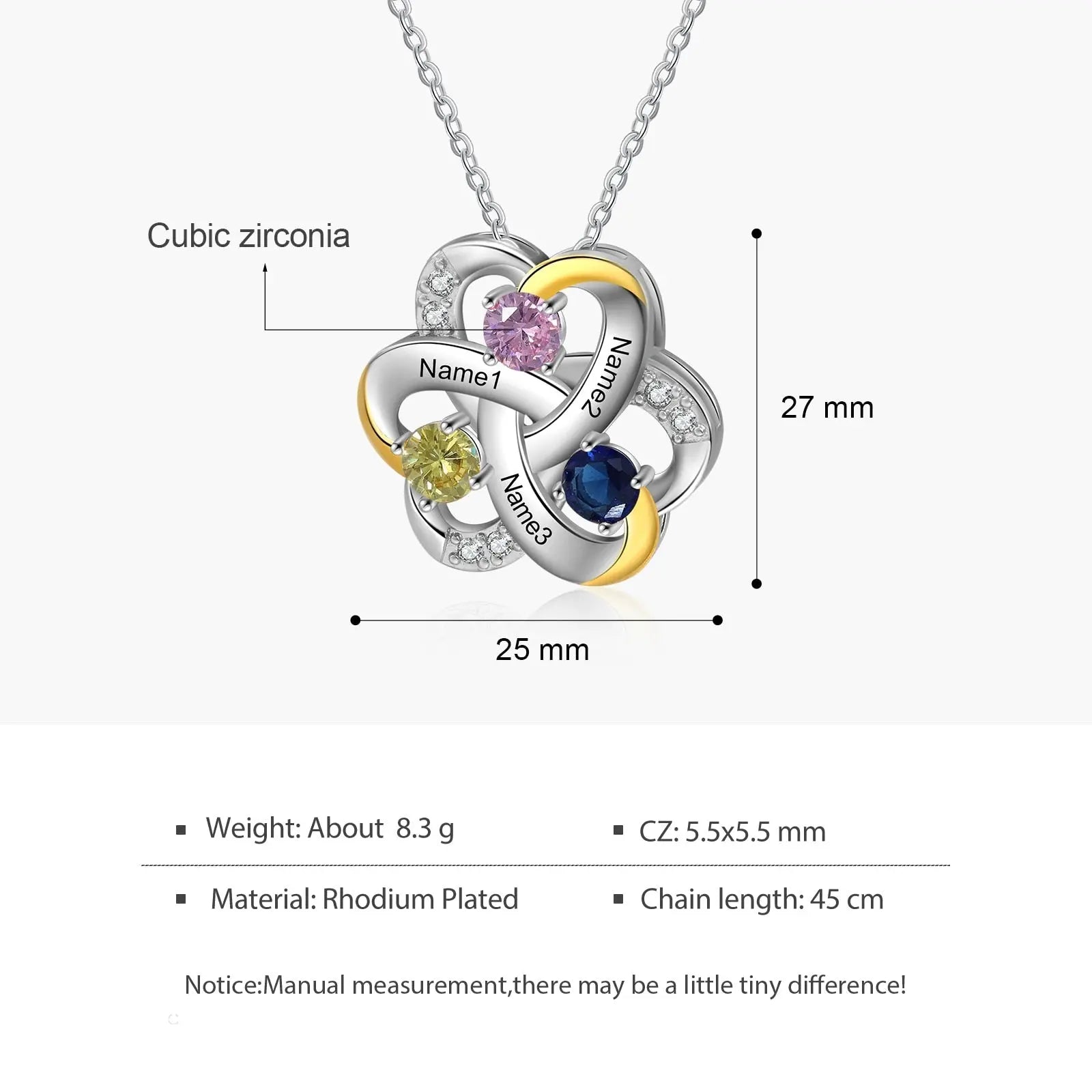 Personalized 3 Names Necklace Birthstone Engraved Flower Pendants - Blade & Thread