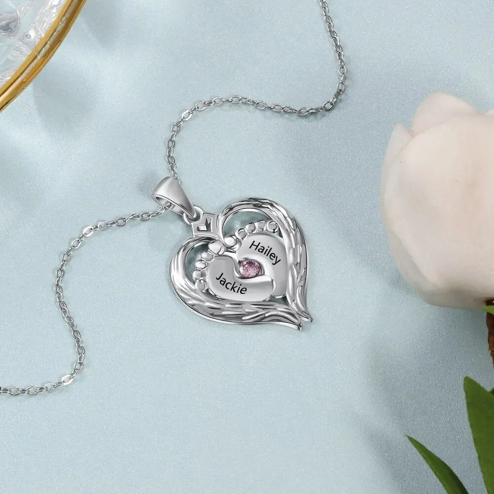 Personalized Baby Feet Necklace with Birthstone Heart Pendant - Blade & Thread