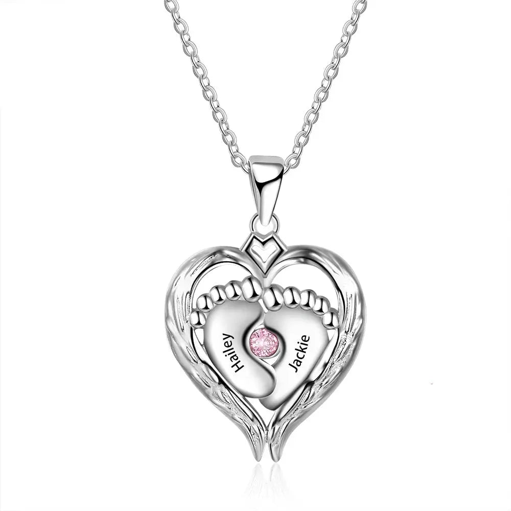 Personalized Baby Feet Necklace with Birthstone Heart Pendant - Blade & Thread