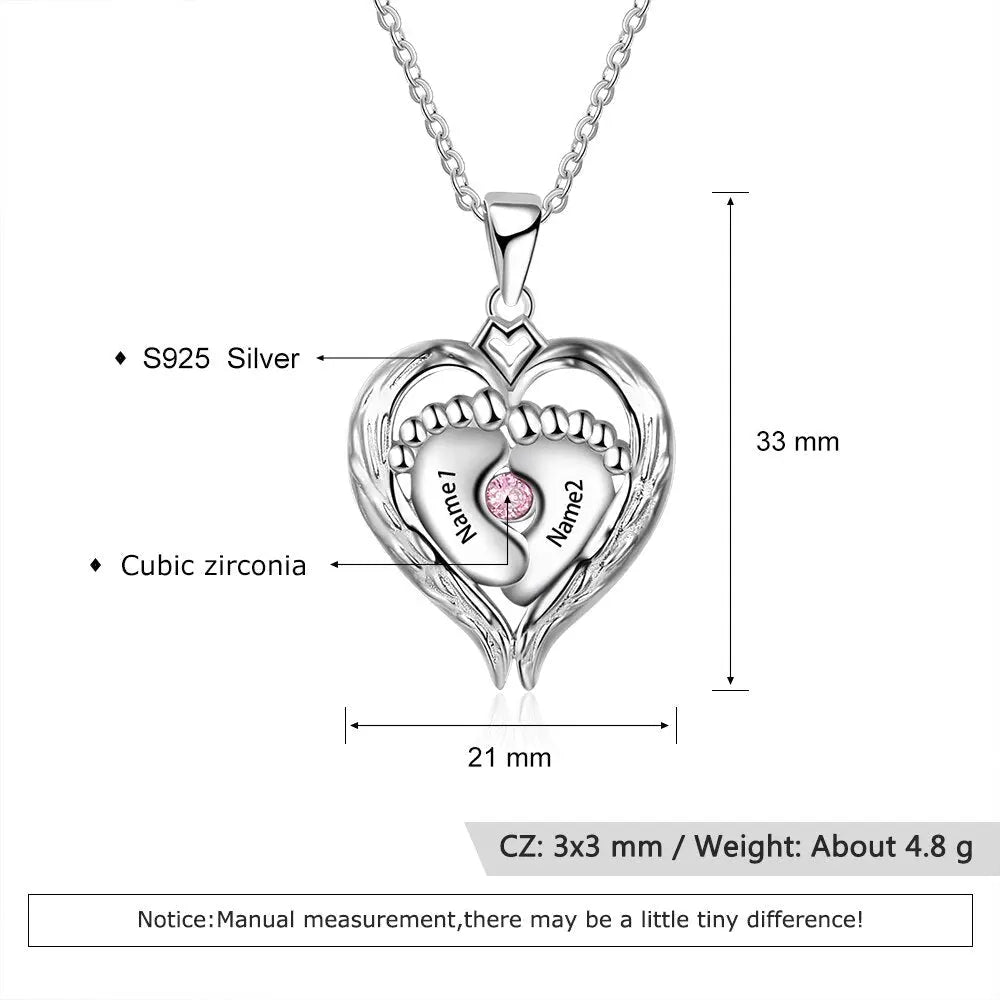 Personalized Baby Feet Necklace with Birthstone Heart Pendant - Blade & Thread