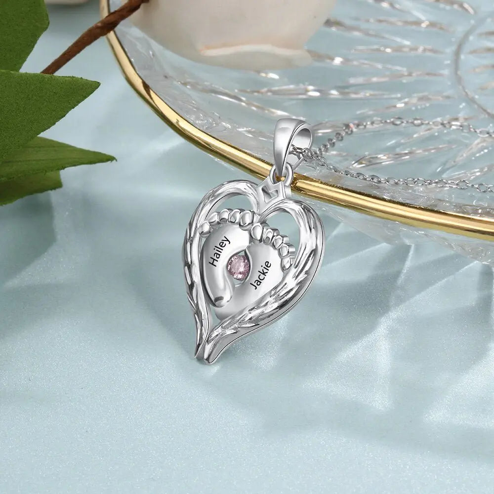 Personalized Baby Feet Necklace with Birthstone Heart Pendant - Blade & Thread