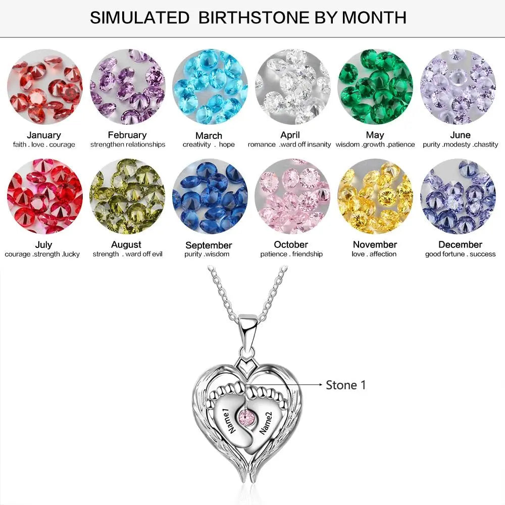 Personalized Baby Feet Necklace with Birthstone Heart Pendant - Blade & Thread