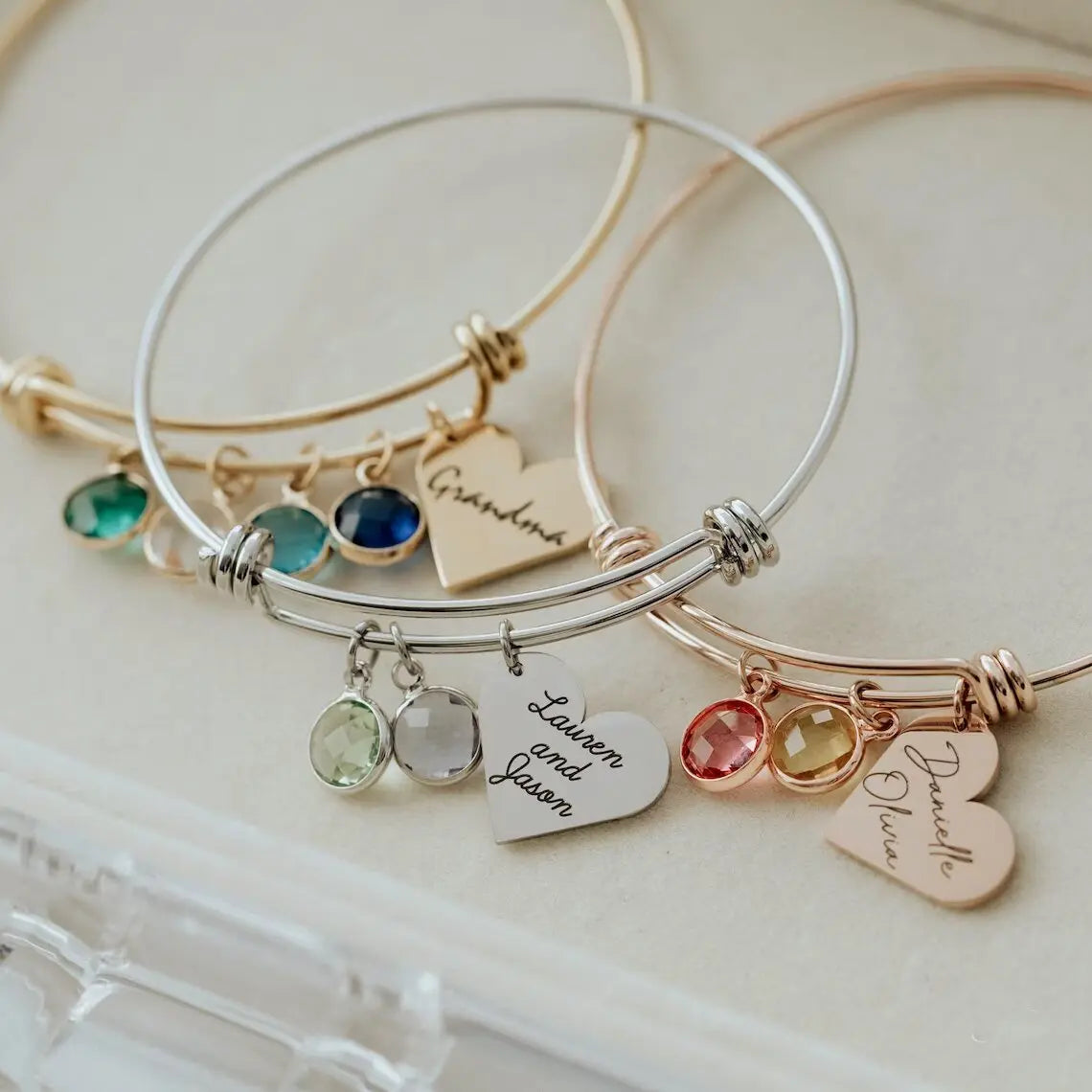 Personalized Birthstone Bracelet Mama Heart Family Birthstones Names Bracelet - Blade & Thread
