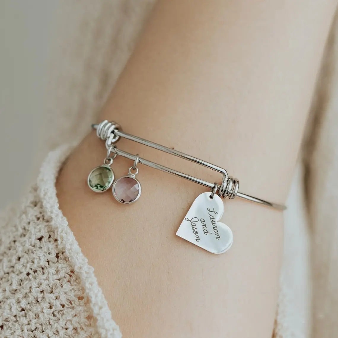 Personalized Birthstone Bracelet Mama Heart Family Birthstones Names Bracelet - Blade & Thread