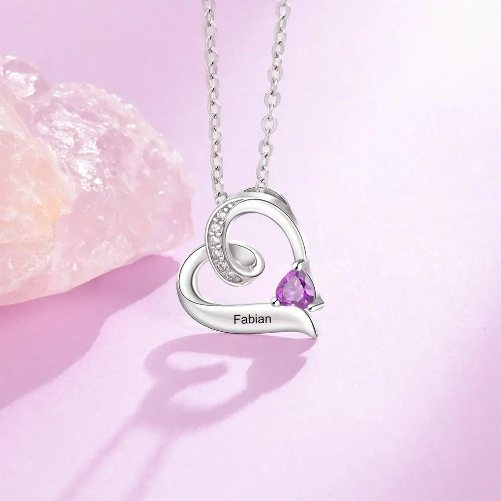 Personalized Birthstone Custom Engrave Name Necklace Heart Pendants - Blade & Thread