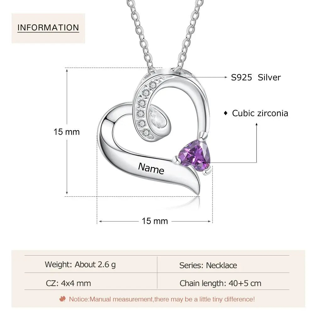 Personalized Birthstone Custom Engrave Name Necklace Heart Pendants - Blade & Thread