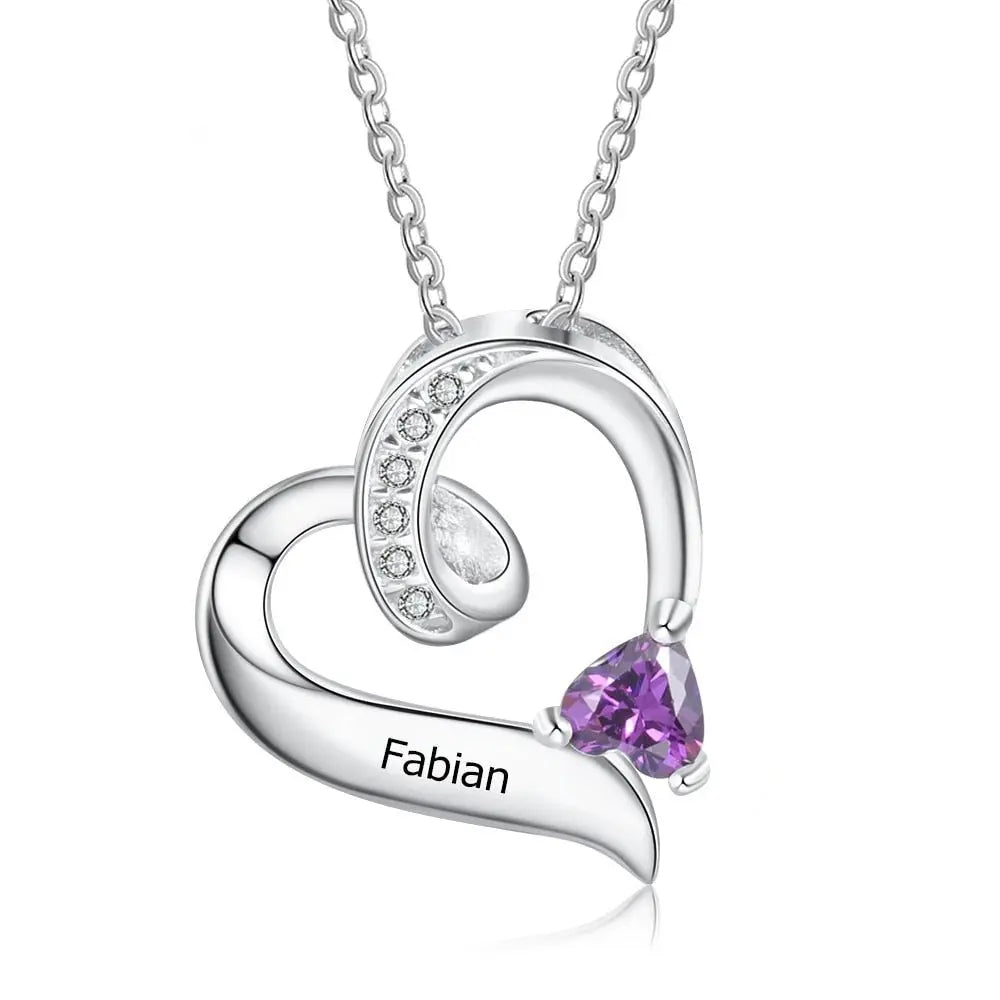 Personalized Birthstone Custom Engrave Name Necklace Heart Pendants - Blade & Thread
