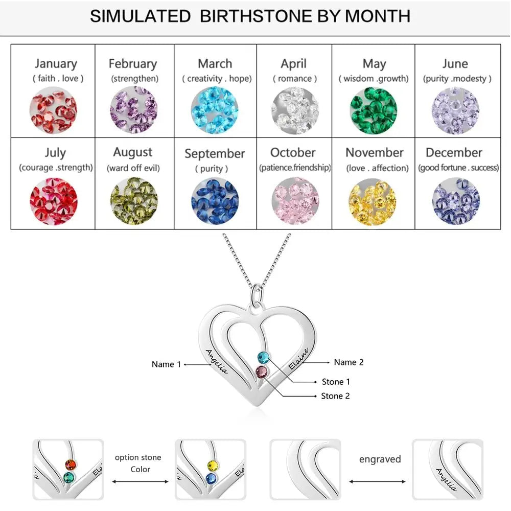 Personalized Birthstone Engraved Name Heart Necklaces & Pendants - Blade & Thread