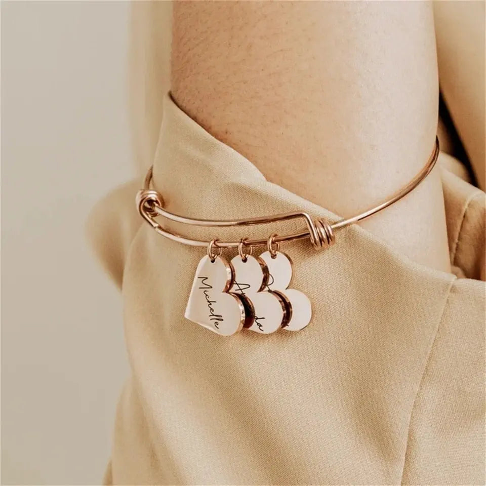 Personalized Bracelet Heart Customized Engraved 1-6Names Adjustable Bangles - Blade & Thread