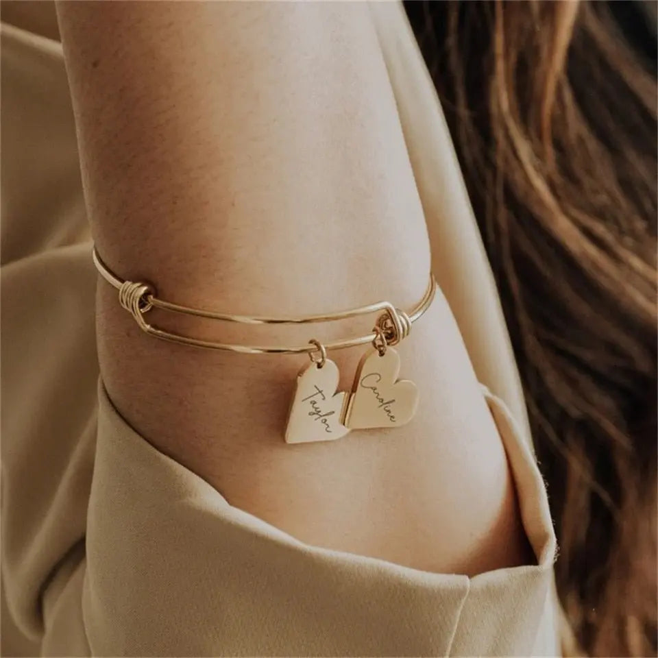 Personalized Bracelet Heart Customized Engraved 1-6Names Adjustable Bangles - Blade & Thread