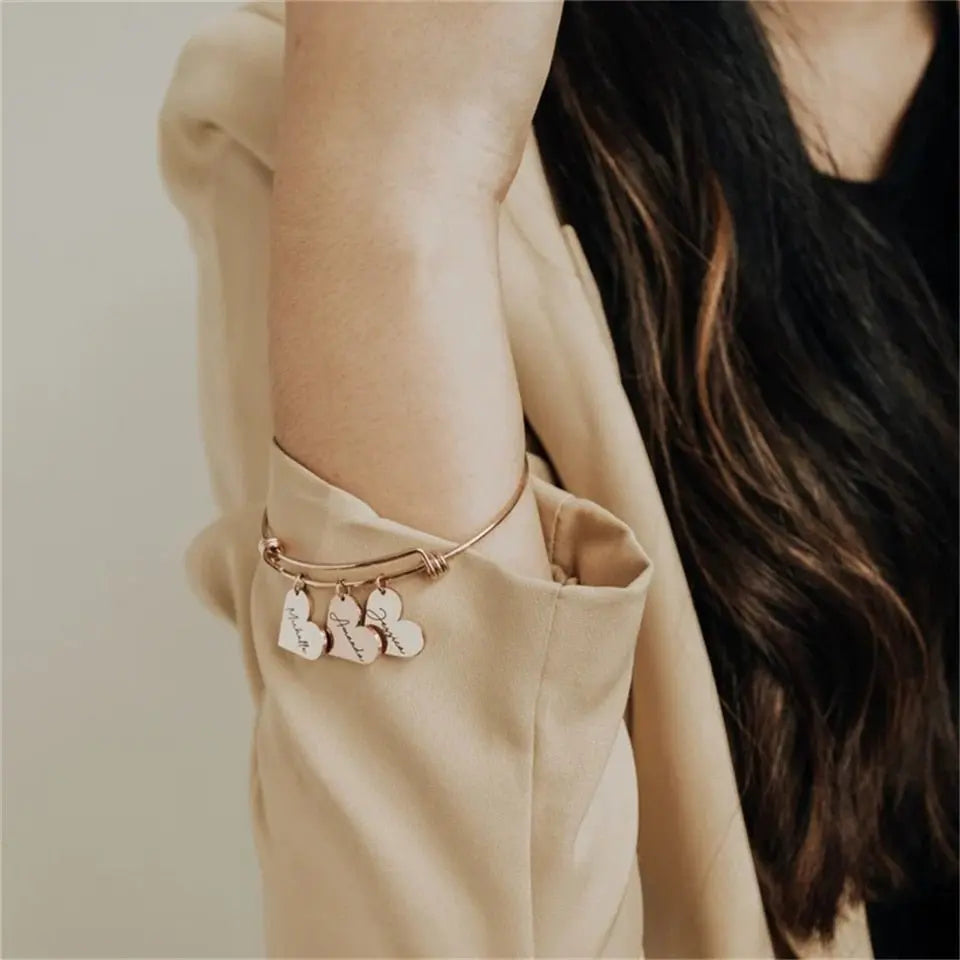 Personalized Bracelet Heart Customized Engraved 1-6Names Adjustable Bangles - Blade & Thread