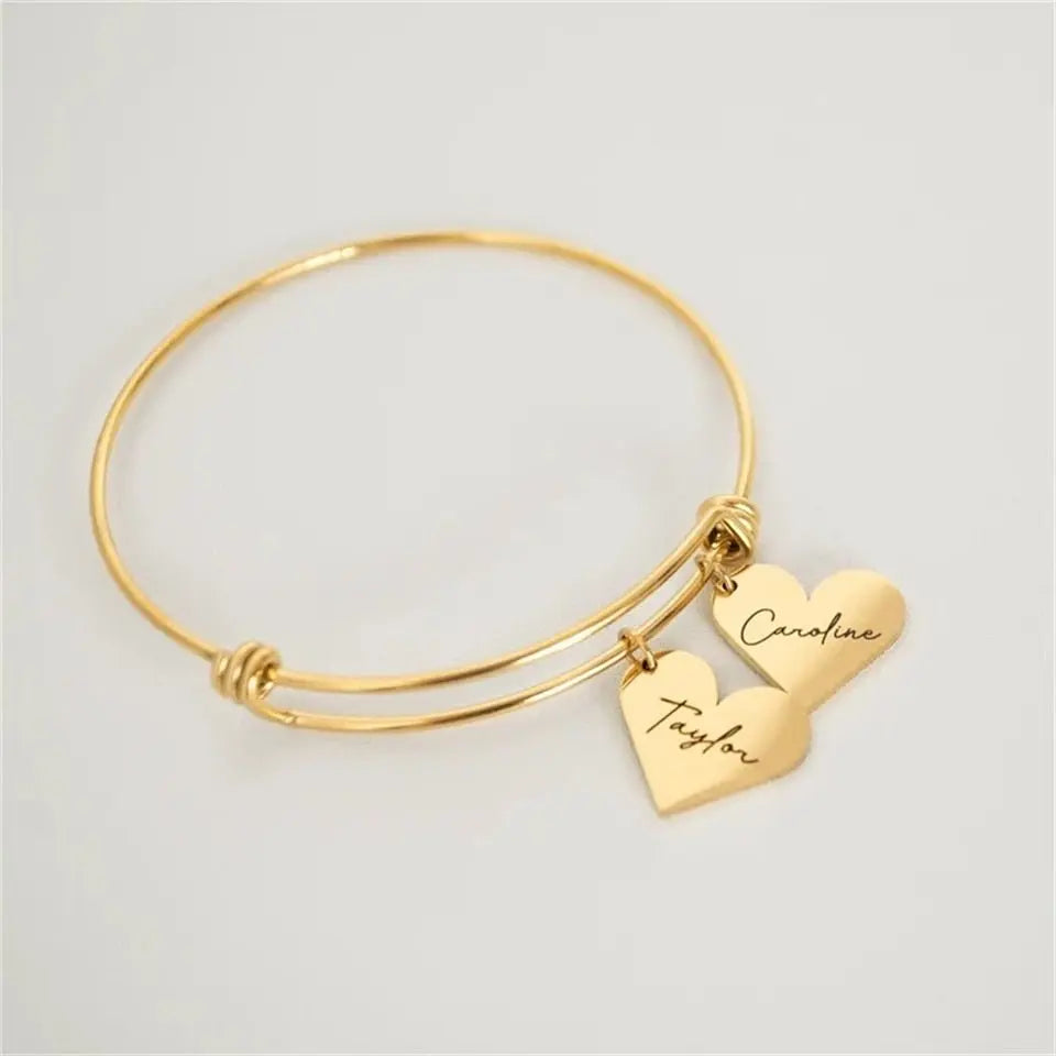 Personalized Bracelet Heart Customized Engraved 1-6Names Adjustable Bangles - Blade & Thread