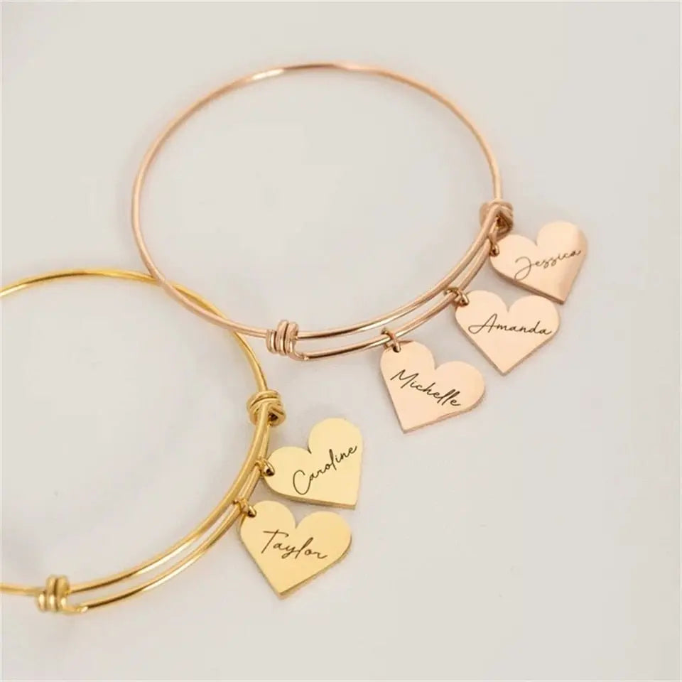 Personalized Bracelet Heart Customized Engraved 1-6Names Adjustable Bangles - Blade & Thread