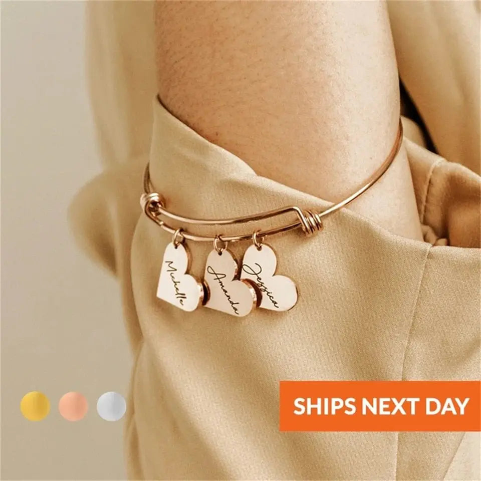 Personalized Bracelet Heart Customized Engraved 1-6Names Adjustable Bangles - Blade & Thread