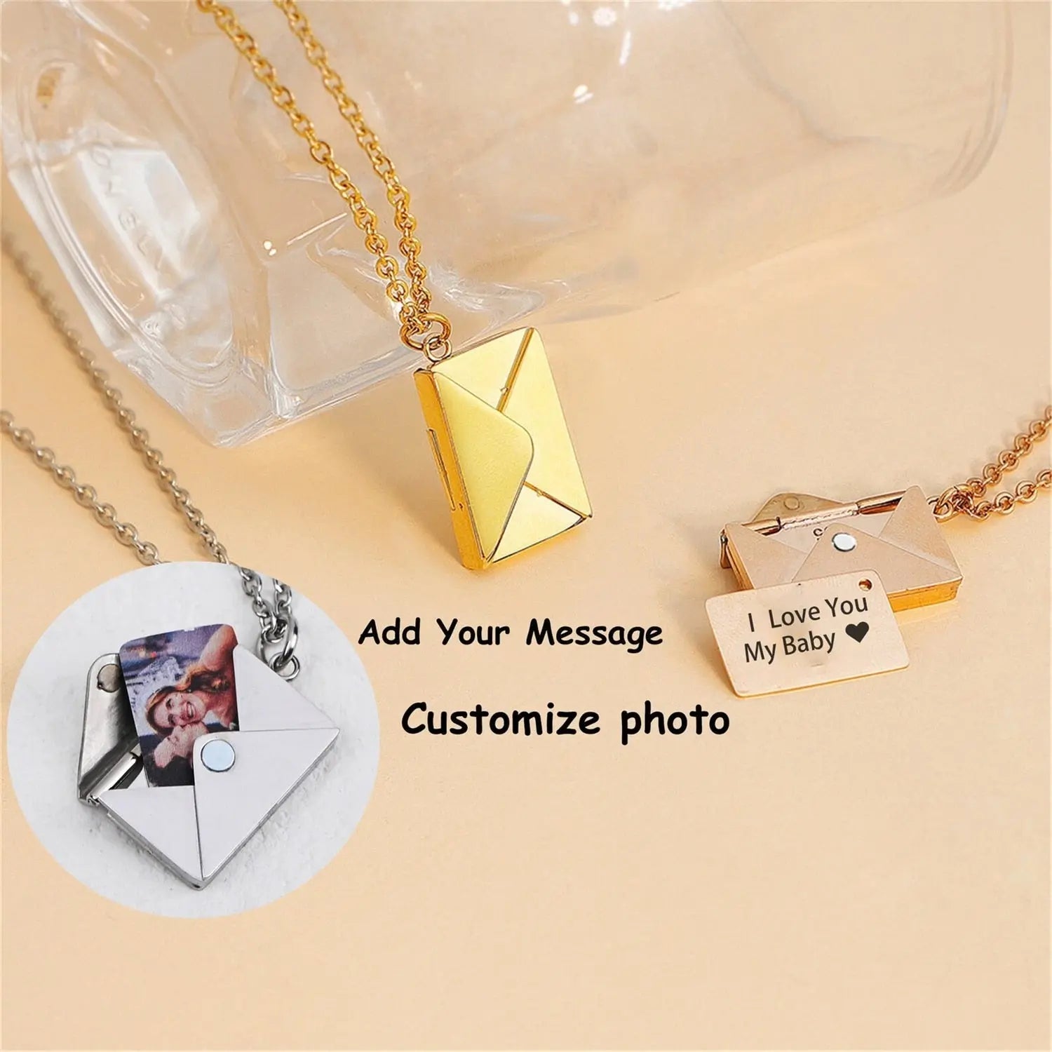 Personalized Custom Envelope Custom Photo Engraved Name Necklace Pendant - Blade & Thread