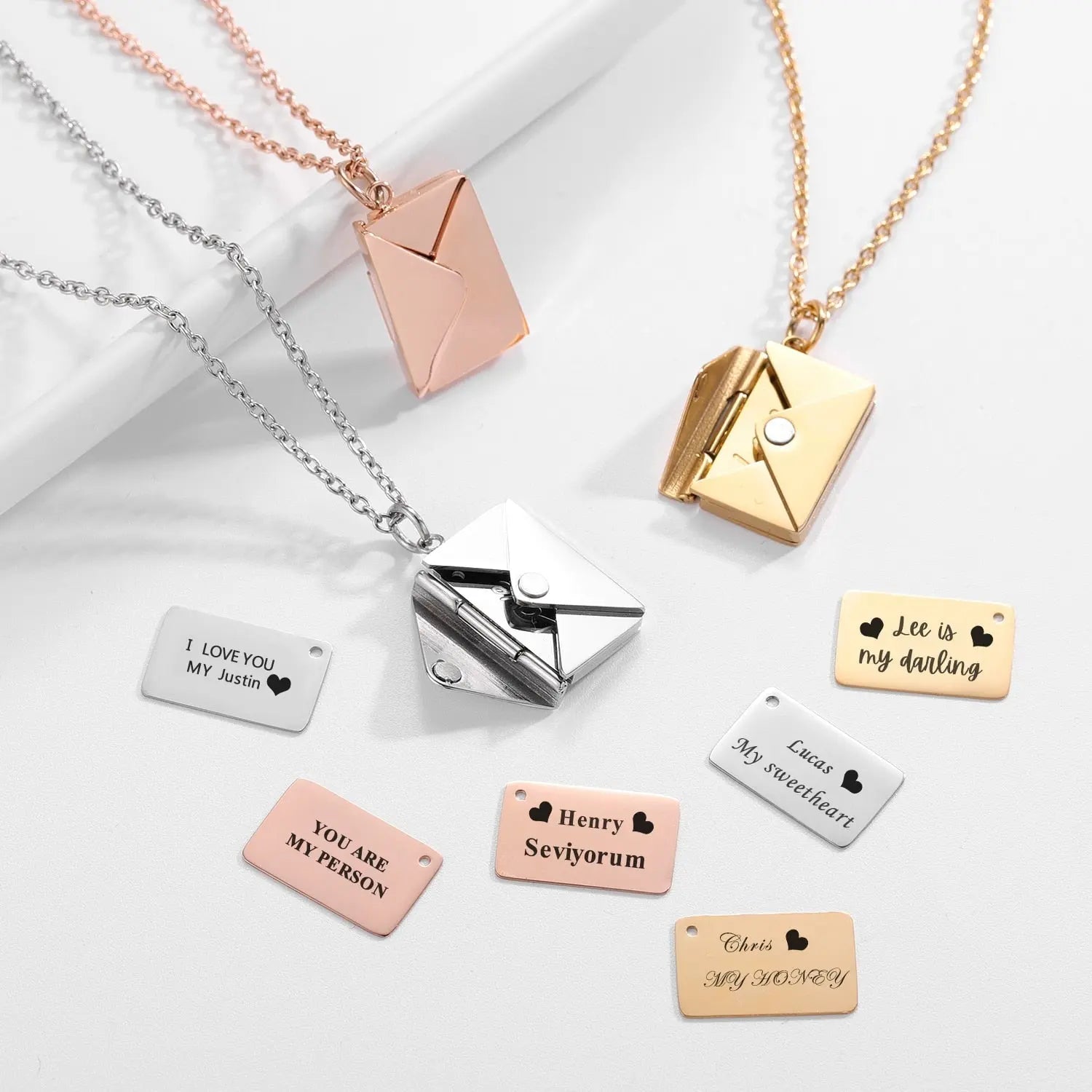 Personalized Custom Envelope Custom Photo Engraved Name Necklace Pendant - Blade & Thread