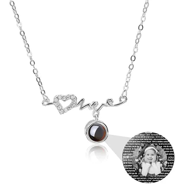 Personalized Custom Photo Heartbeat Shape Necklace Crystal Projection Pendant - Blade & Thread