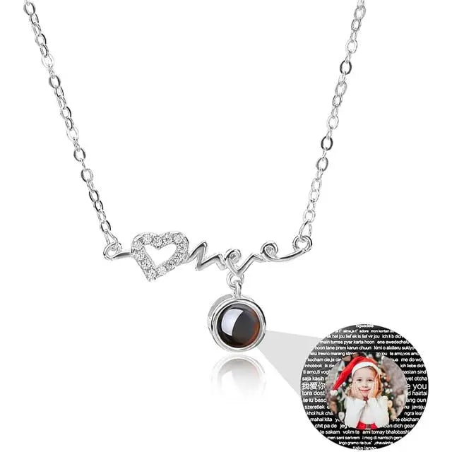 Personalized Custom Photo Heartbeat Shape Necklace Crystal Projection Pendant - Blade & Thread
