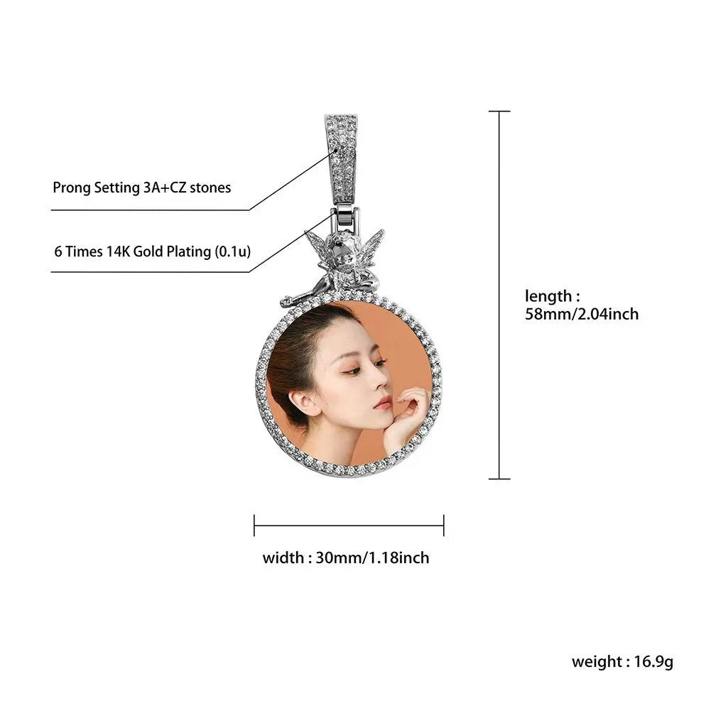 Personalized Custom Photo Pendan Round With Angel Accessories Jewelry - Blade & Thread