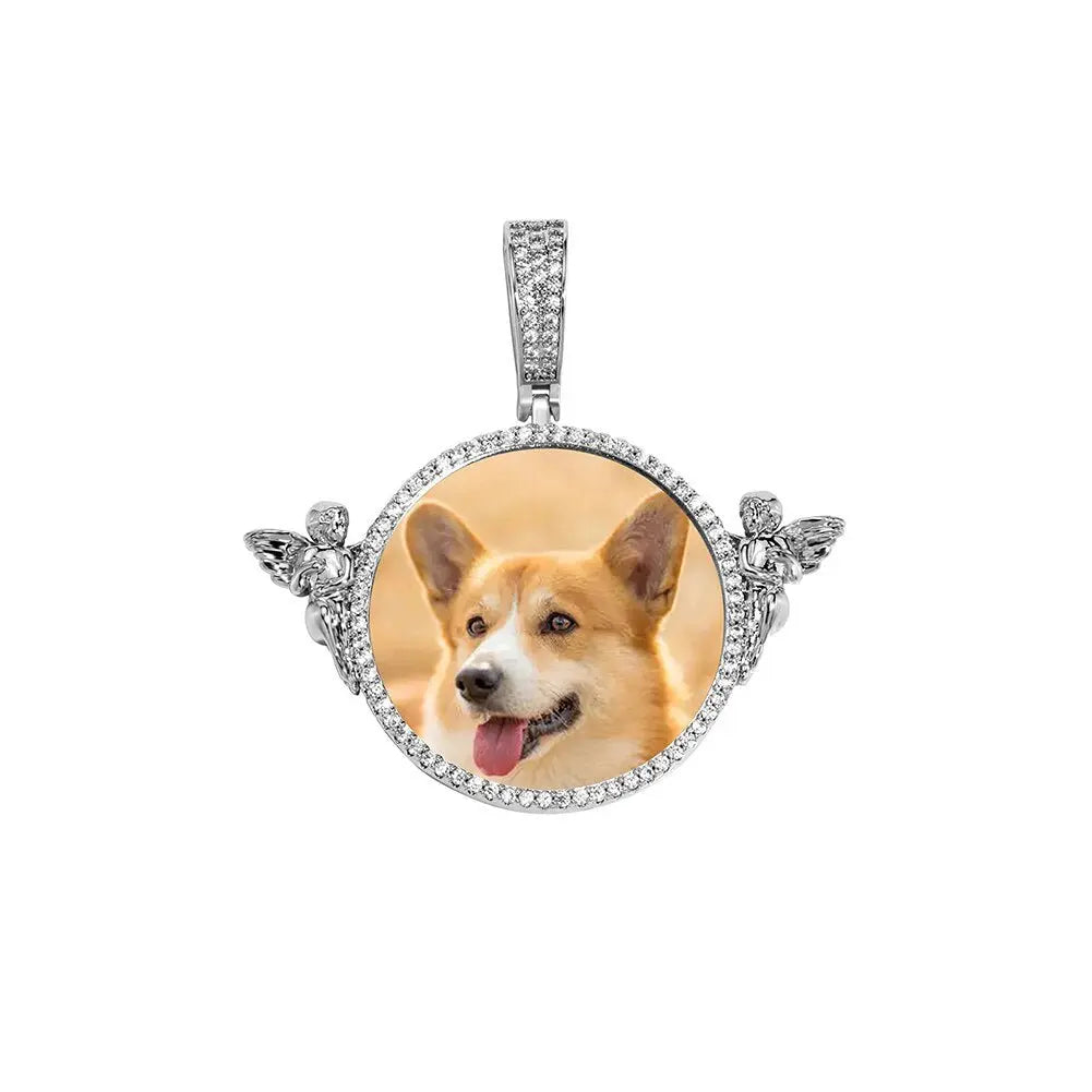 Personalized Custom Photo Pendant Round With Angel For Men Women Jewelry - Blade & Thread