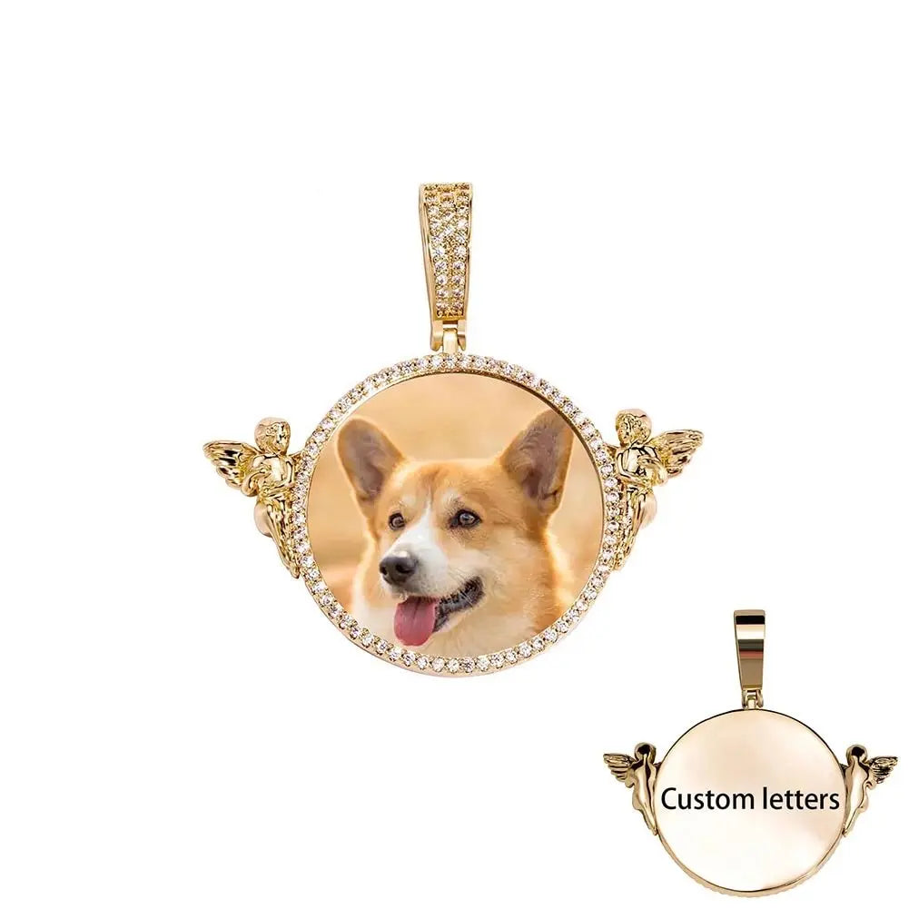 Personalized Custom Photo Pendant Round With Angel For Men Women Jewelry - Blade & Thread