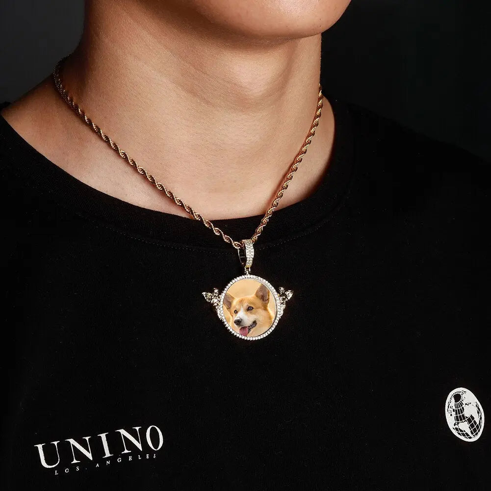Personalized Custom Photo Pendant Round With Angel For Men Women Jewelry - Blade & Thread