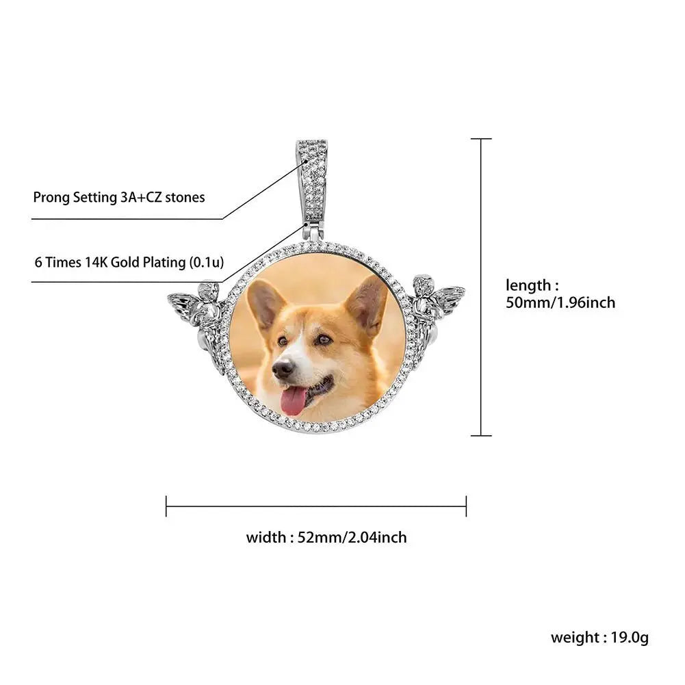 Personalized Custom Photo Pendant Round With Angel For Men Women Jewelry - Blade & Thread