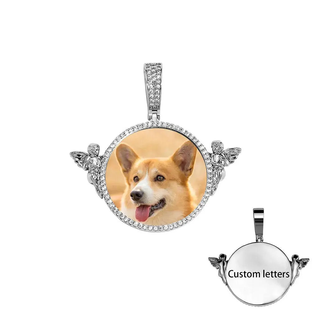 Personalized Custom Photo Pendant Round With Angel For Men Women Jewelry - Blade & Thread