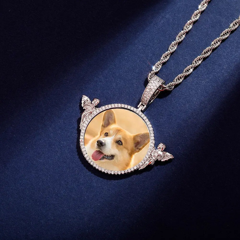Personalized Custom Photo Pendant Round With Angel For Men Women Jewelry - Blade & Thread