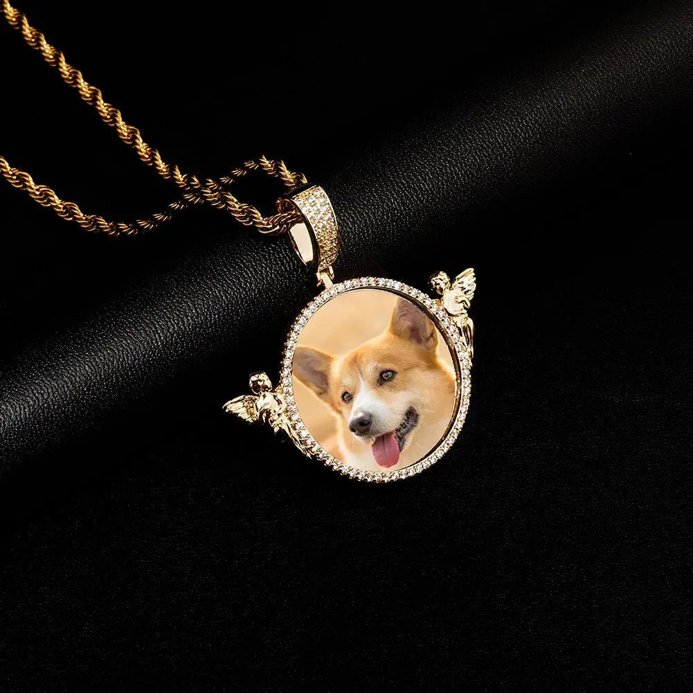 Personalized Custom Photo Pendant Round With Angel For Men Women Jewelry - Blade & Thread