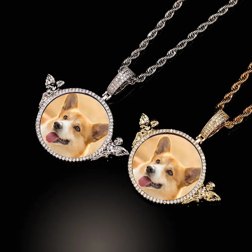 Personalized Custom Photo Pendant Round With Angel For Men Women Jewelry - Blade & Thread