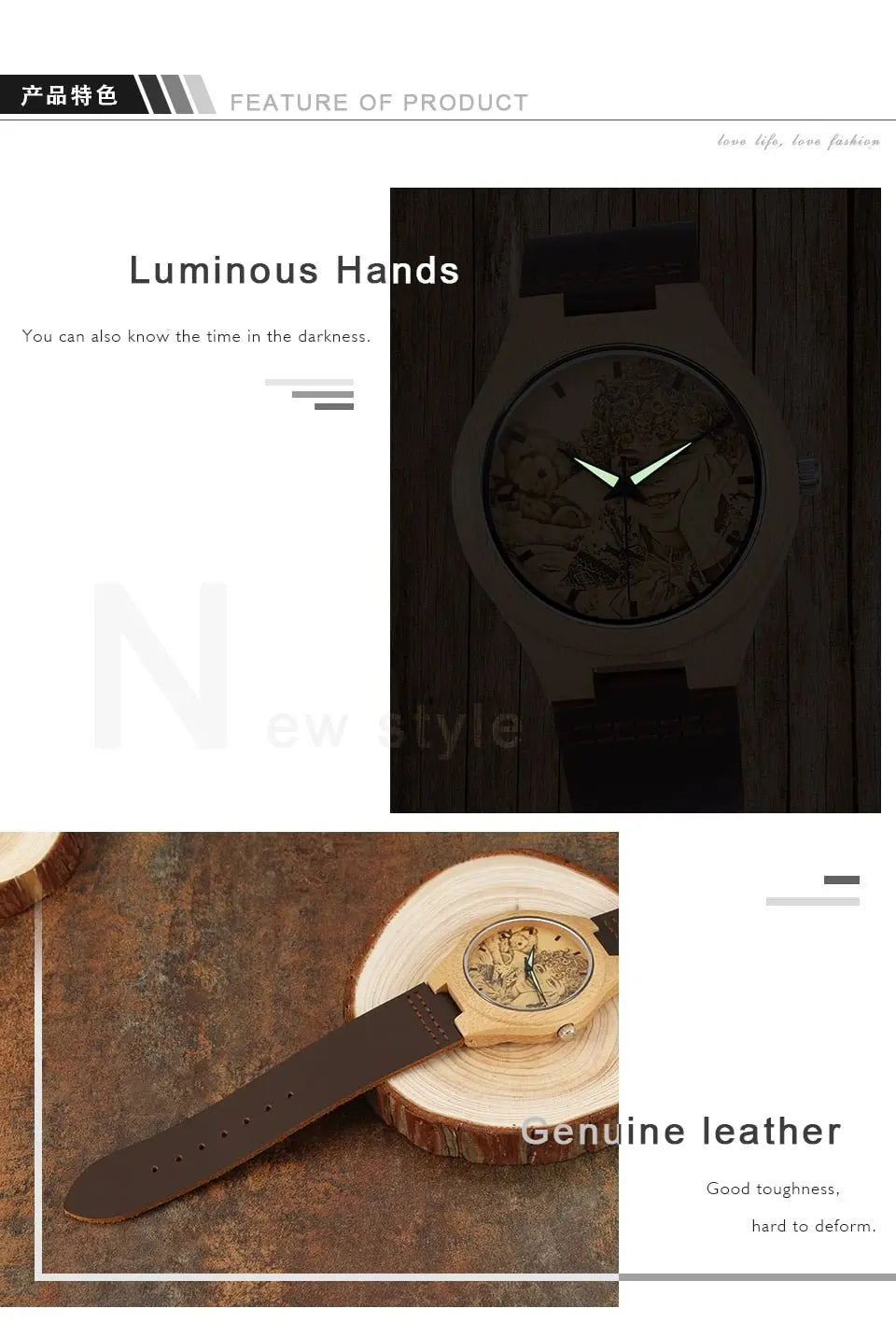 Personalized Custom Photo Texts Wooden Watch Log Wood Case Genuine Leather Watches - Blade & Thread