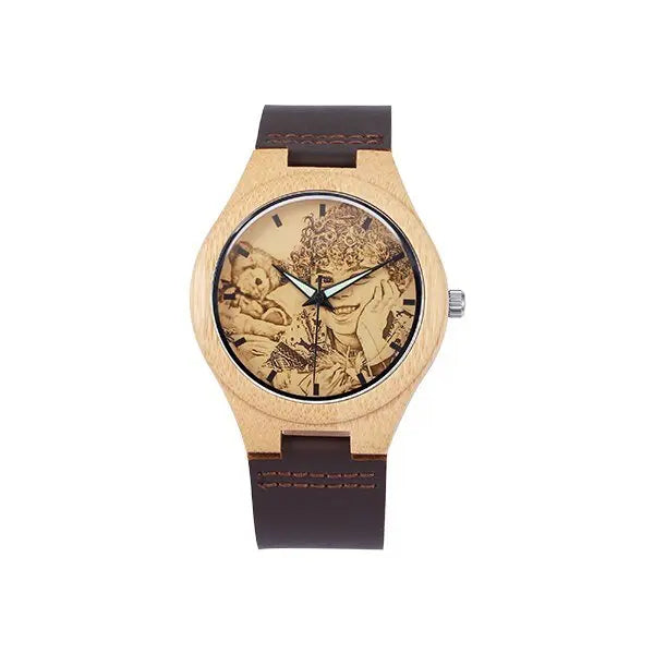 Personalized Custom Photo Texts Wooden Watch Log Wood Case Genuine Leather Watches - Blade & Thread