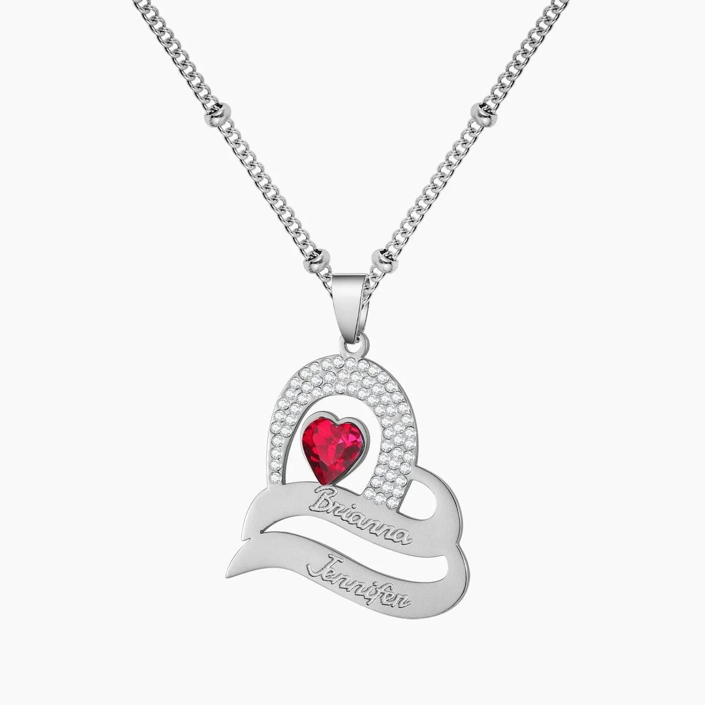 Personalized Delicate Cubic Zirconia Stones Engraved Names Custom Heart Pendant - Blade & Thread