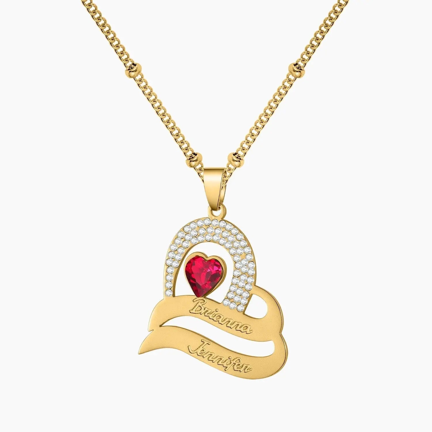 Personalized Delicate Cubic Zirconia Stones Engraved Names Custom Heart Pendant - Blade & Thread
