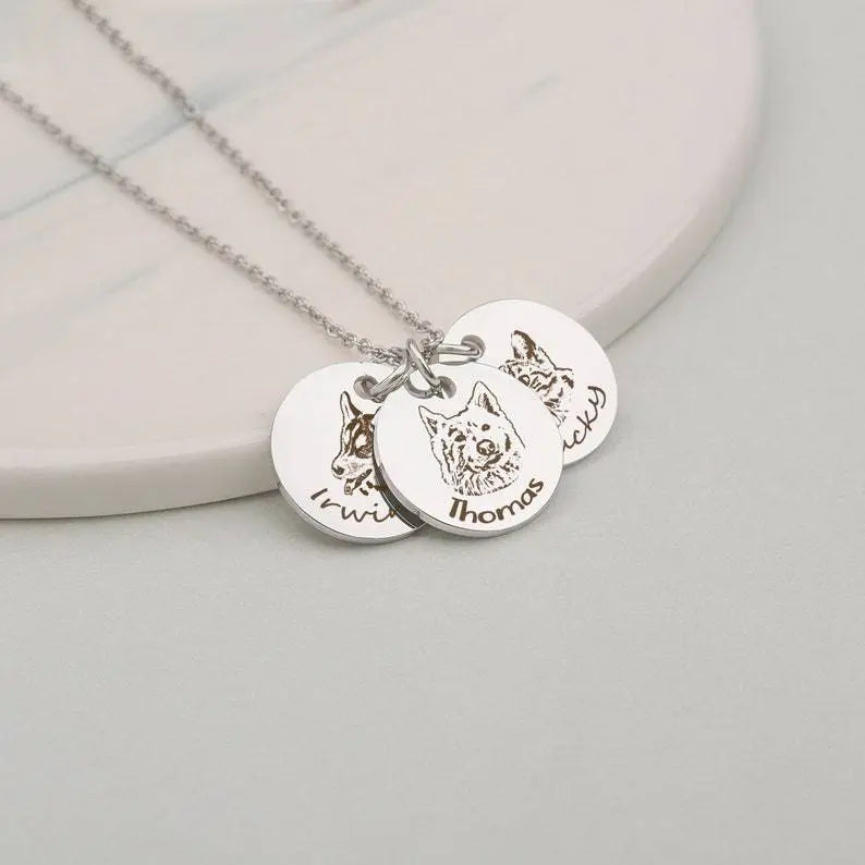 Personalized Engraved 3 Pet Photos Necklace with Name - Blade & Thread