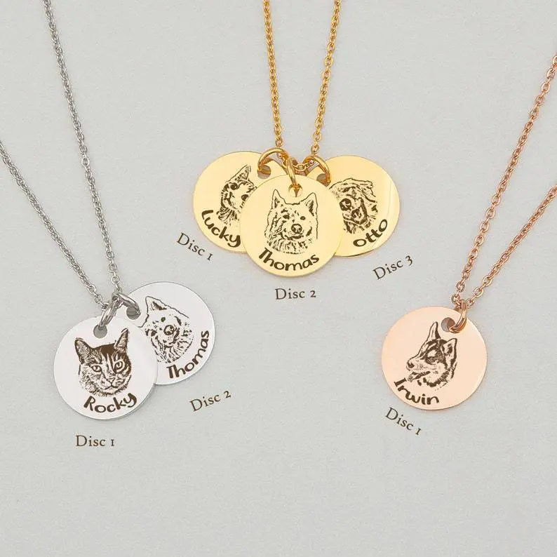 Personalized Engraved 3 Pet Photos Necklace with Name - Blade & Thread