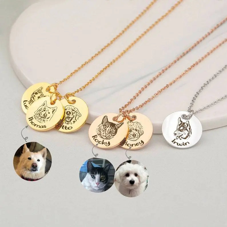 Personalized Engraved 3 Pet Photos Necklace with Name - Blade & Thread