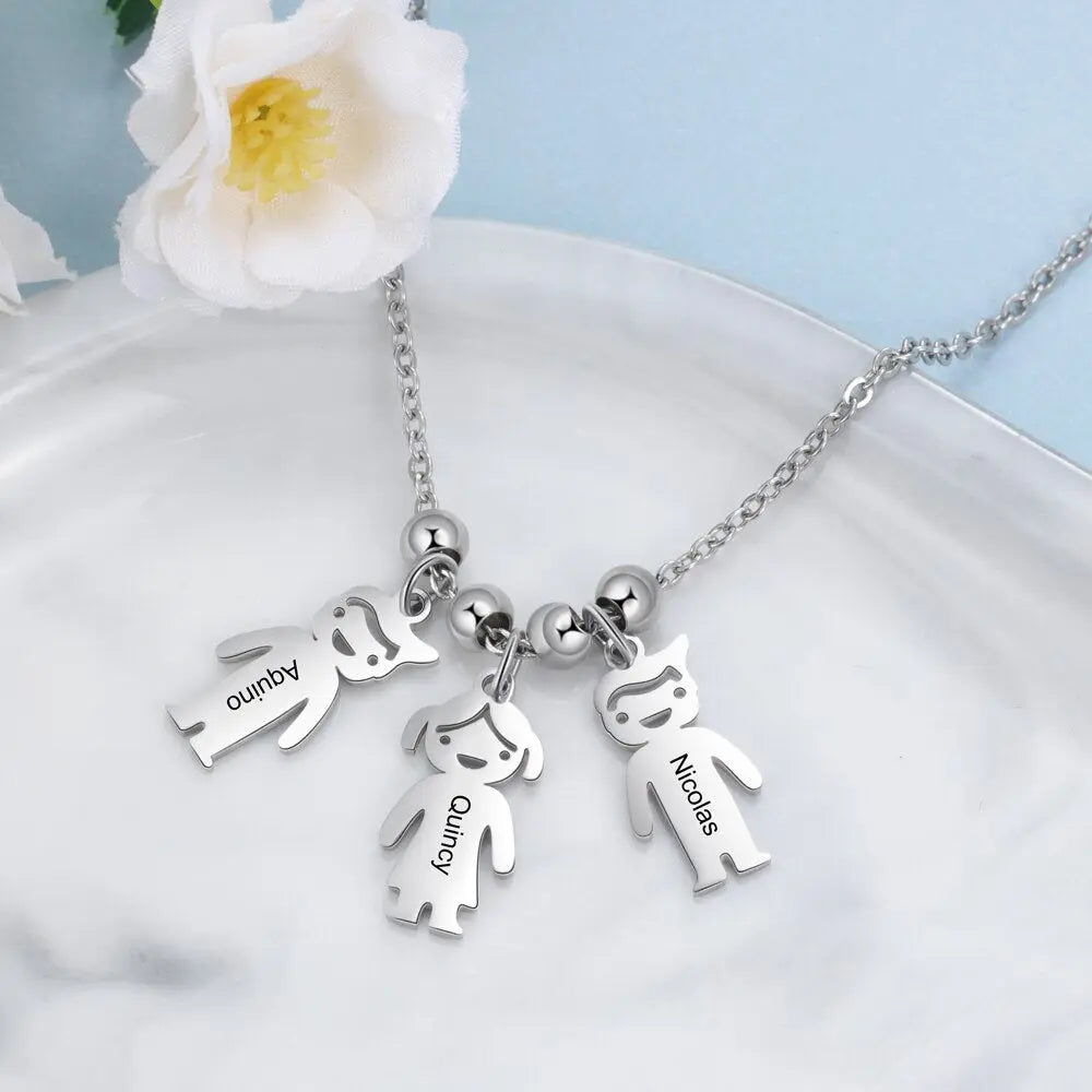 Personalized Engraved Name Necklace with Boy Girl Charms - Blade & Thread