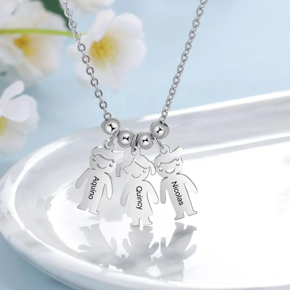 Personalized Engraved Name Necklace with Boy Girl Charms - Blade & Thread