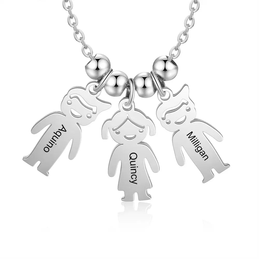 Personalized Engraved Name Necklace with Boy Girl Charms - Blade & Thread
