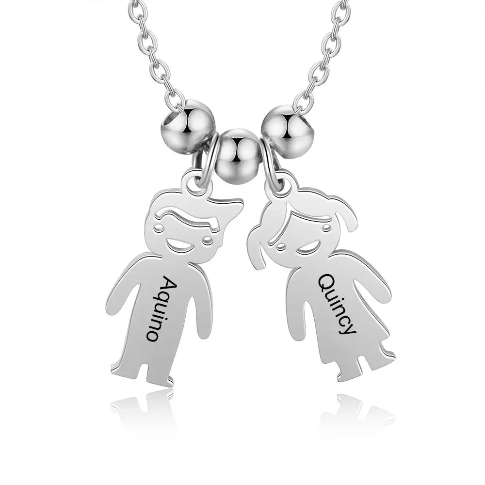 Personalized Engraved Name Necklace with Boy Girl Charms - Blade & Thread