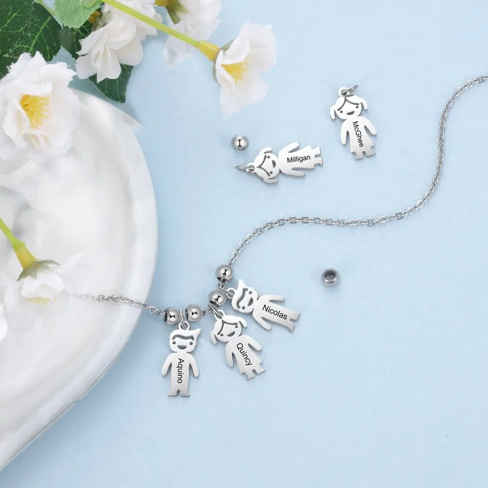 Personalized Engraved Name Necklace with Boy Girl Charms - Blade & Thread