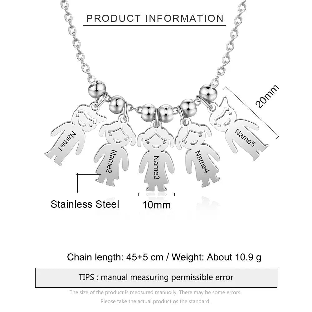 Personalized Engraved Name Necklace with Boy Girl Charms - Blade & Thread