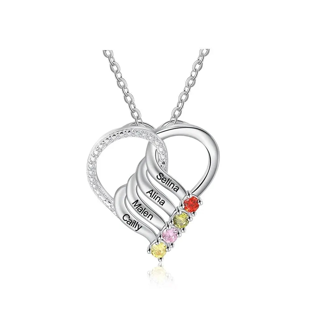 Personalized Family Heart Pendant Necklace with 2-6 Birthstones Name Necklace - Blade & Thread