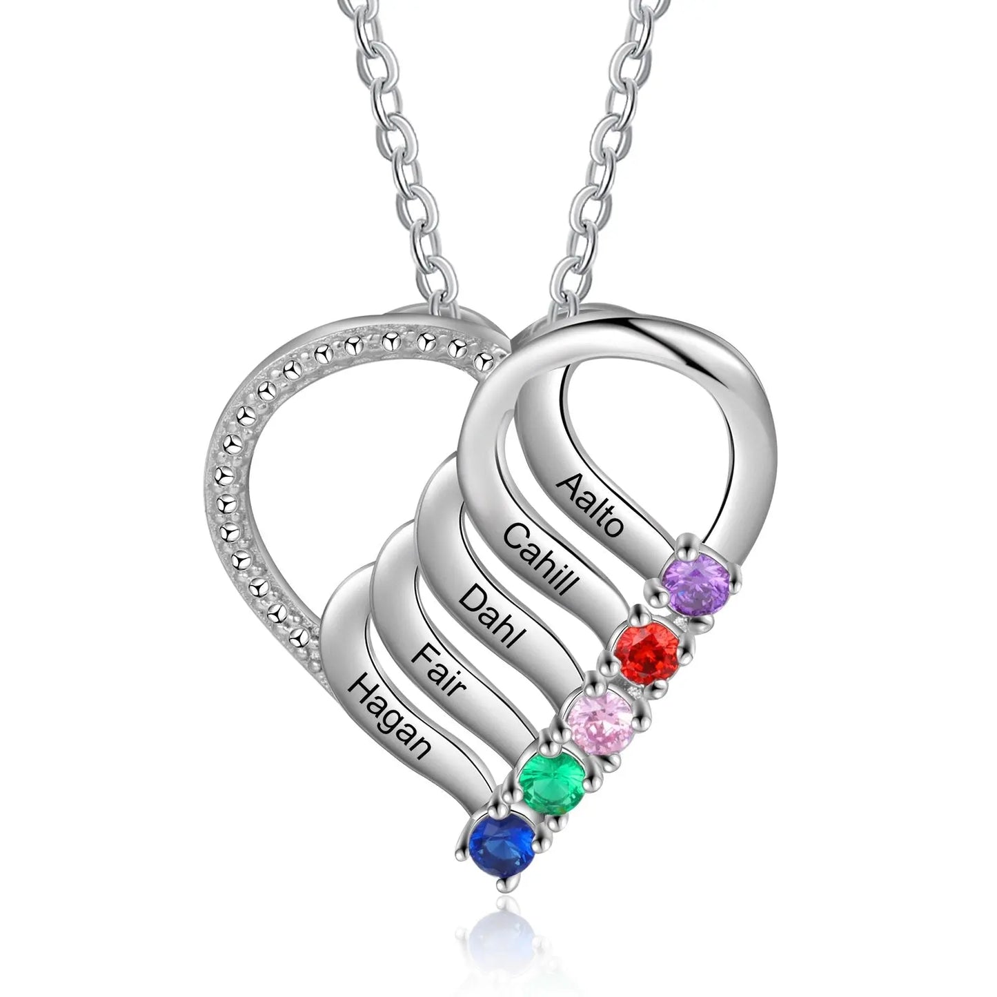 Personalized Family Heart Pendant Necklace with 2-6 Birthstones Name Necklace - Blade & Thread